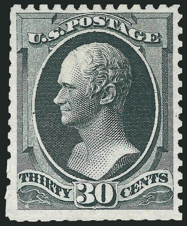 30c Greenish Black, Special Printing (176).> Without gum as issued, crisp impression on fresh paper, scissors-separated as unusual but with <virtually intact perforations,> unusually choice centering<><>^VERY
FINE AND CHOICE. A BEAUTIFUL EXAMPLE OF