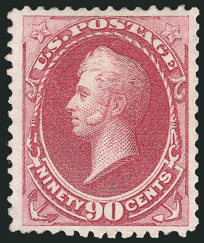 90c Violet Carmine, Special Printing (177).> Without gum as issued, bright color, expertly reperfed at right<><>^EXTREMELY FINE APPEARING EXAMPLE OF THE RARE 1873 90-CENT CONTINENTAL BANK NOTE SPECIAL
PRINTING.^<><>Our recent review of records at