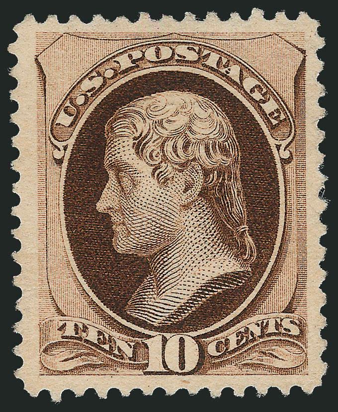 10c Brown, Without Secret Mark (187).> Unused (no gum), Jumbo margins and beautifully centered, deep rich color, Extremely Fine, with 2010 P.S.E. certificate (NG, VF 80 Jumbo SMQ $850.00 as 80, $1,000.00 as
85)