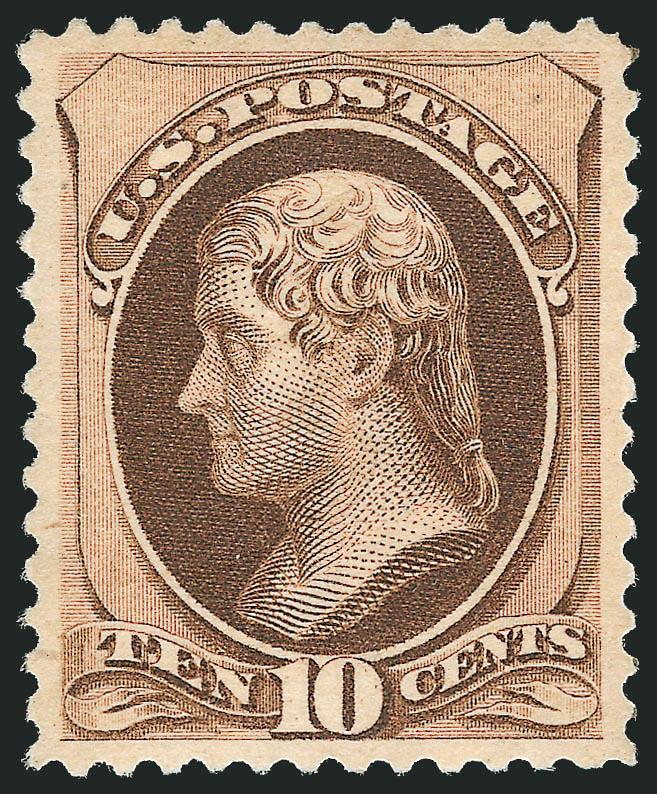 10c Brown, Without Secret Mark (187).> Unused (regummed), rich color and detailed impression, reperfed, Extremely Fine appearance