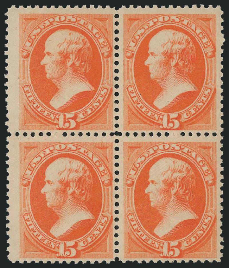 15c Red Orange (189).> Mint N.H. block of four, vibrant color as fresh as the day it was printed, fresh and Fine, an attractive Mint N.H. block, Scott Retail as Mint N.H. singles