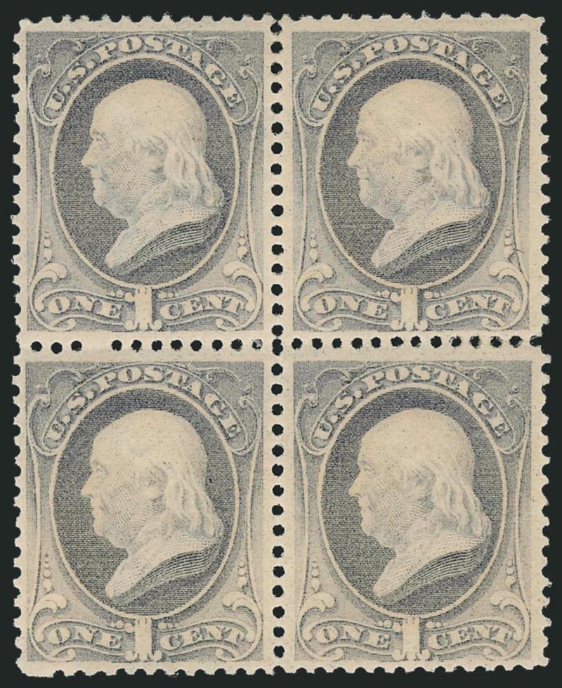 1c Gray Blue (206).> Block of four, original gum, lightly hinged, top right slight crease, otherwise Very Fine, with 1982 P.F. certificate