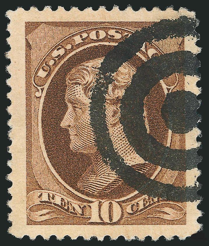 10c Brown (209).> Incredibly huge Jumbo margins and almost perfectly centered, rich color, bold target with dot in center cancel, Extremely Fine Gem, spectacular