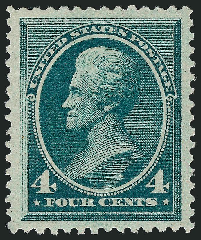 4c Blue Green (211).> Mint N.H., Jumbo margins and perfectly centered<><>^EXTREMELY FINE GEM. A SUPERB MINT NEVER-HINGED JUMBO-MARGINED EXAMPLE OF THE 4-CENT 1883 AMERICAN BANK NOTE COMPANY ISSUE.^<><>With 2009
P.F. certificate