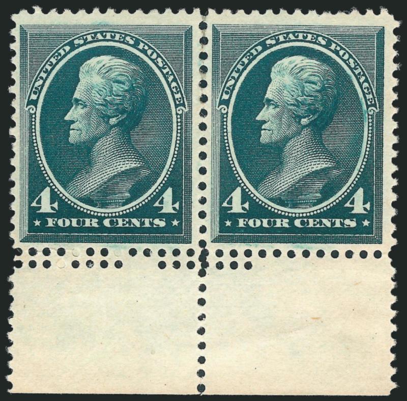 4c Blue Green (211).> Horizontal pair with <selvage with second row of perforations at bottom,> original gum, lightly hinged, few perf separations expertly reinforced at top, otherwise Very Fine
