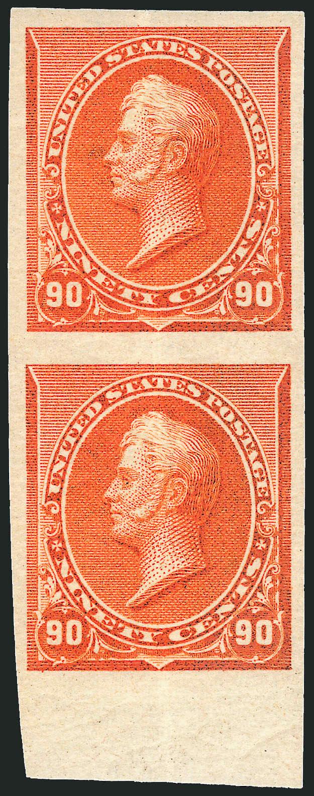 1c-90c 1890 Issue, Imperforate (219a-229a).> Complete set of pairs, 5c and 90c vertical, others horizontal, large margins to full, 2c Carmine and 15c with sheet margins, original gum, 90c natural vertical gum
crease, few minor imperfections<><>^FIN