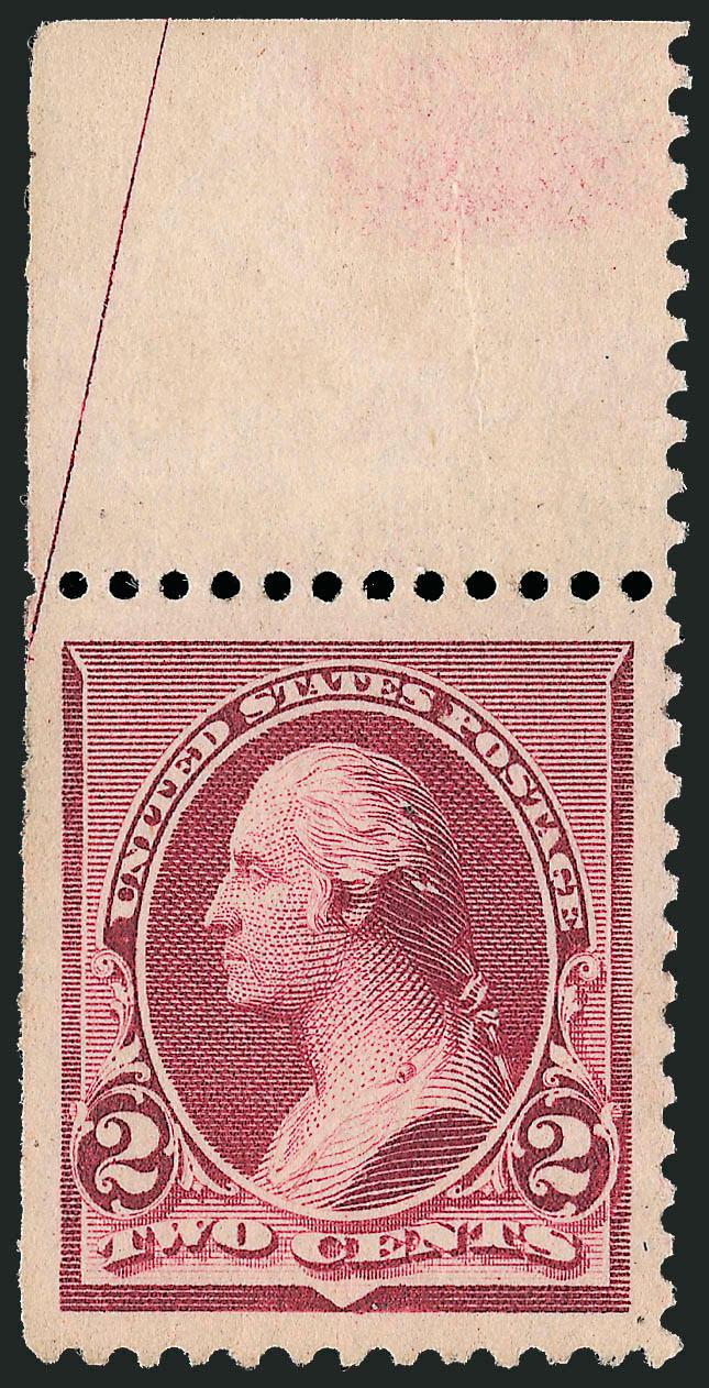 2c Lake (219D).> Slightly disturbed original gum, with top sheet margin and wide natural s.e. and arrow marker at left, huge Jumbo margins, Extremely Fine, with 2006 P.F. certificate
