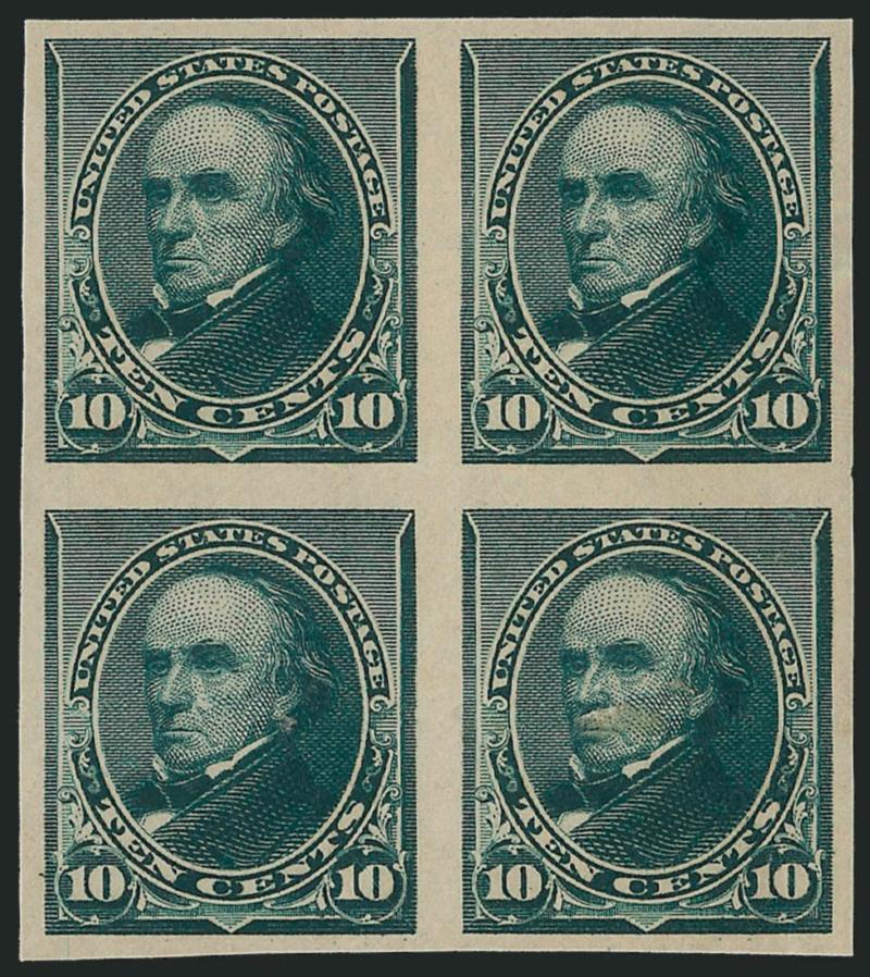 10c Green, Imperforate (226a).> Block of four, original gum, lightly hinged, intense shade, large margins, Very Fine and choice, Scott Retail as two pairs