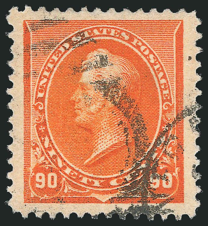 90c Orange (229).> Fabulous Jumbo margins, rich color, light oval grid duplex cancel, Extremely Fine Gem, with 2009 P.S.E. certificate (XF 90 Jumbo SMQ $300.00 as 90, $850.00 as 95), one of only six in this
grade with only six higher