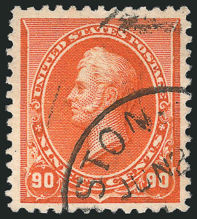 90c Orange (229).> Vibrant color, choice centering, neat strike of Boston circular datestamp, Extremely Fine, with 2007 P.S.E. certificate (XF 90 SMQ $300.00)