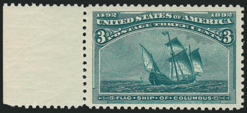 3c Columbian (232).> Mint N.H. with left selvage, wide margins, strong color and sharp impression, Extremely Fine, with 2000 P.F. certificate