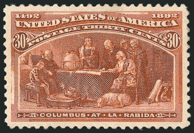 30c Columbian (239).> Original gum, lightly hinged, magnificent wide balanced margins, wonderful color and impression, Extremely Fine Gem, with 2009 P.S.E. certificate (OGph, Superb 98 SMQ $1,500.00)