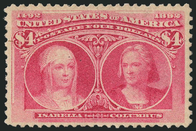 $4.00 Rose Carmine, Columbian (244a).> Unused (regummed), strong color, tiny natural inclusion top left, Very Fine