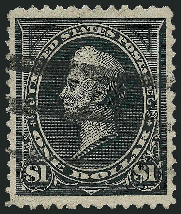 $1.00 Black, Ty. II (261A).> Intense shade on fresh paper, choice centering with wide and balanced margins, neat strike of bar cancel, skillfully reperforated at right mentioned only on most recent certificate,
Extremely Fine appearance, with 1981 an