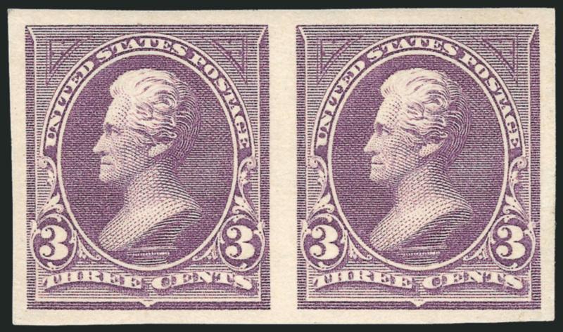3c Purple, Imperforate (268a).> Horizontal pair, slightly disturbed original gum, huge margins, lovely pastel color, Extremely Fine, with 2005 P.F. certificate