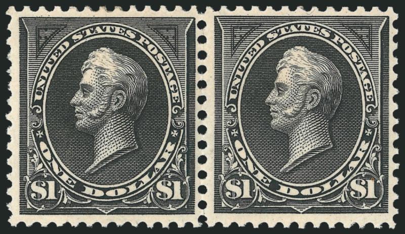 $1.00 Black, Ty. I-II (276-276A).> Horizontal pair, left stamp Type I, right stamp Type II, original gum, barest trace of hinging, crisp impression, two trivial perf separations at top, Very Fine, a scarce and
desirable combination pair, with 1984 P.