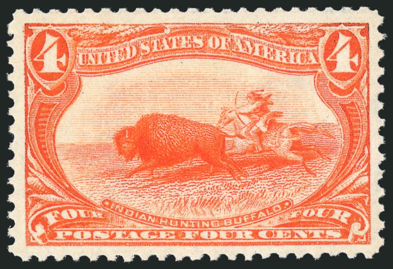 4c Trans-Mississippi (287).> Original gum, faintly hinged if at all, fabulous wide margins and almost perfectly centered, glowing color on bright white paper, Extremely Fine, with 1993 P.F. certificate as never
hinged, ex Kilien