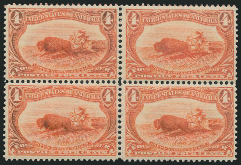 4c Trans-Mississippi (287).> Mint N.H. block of four, bright color with a hint of oxidation, Very Fine and choice, Scott Retail as Mint N.H. singles
