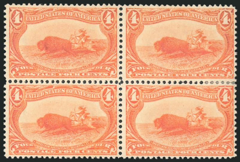 4c Trans-Mississippi (287).> Block of four, original gum, right pair small hinge reinforcement, left pair Mint N.H., Fine-Very Fine, with 2007 P.F. certificate