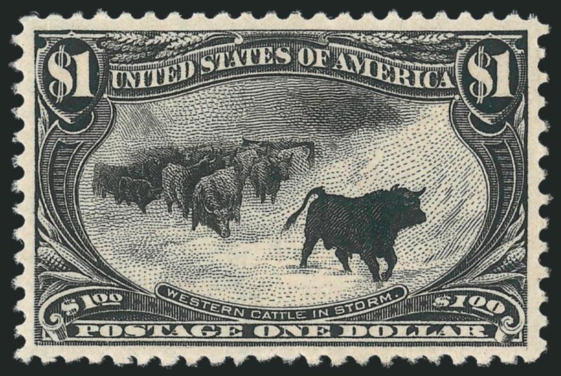 $1.00 Trans-Mississippi (292).> Original gum, lightly hinged, perfectly balanced margins, intense shade, Extremely Fine, with 2009 P.S.E. certificate (OGph, VF-XF 85 SMQ $1,300.00)