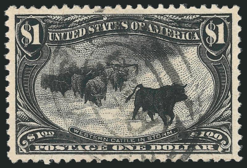 $1.00 Trans-Mississippi (292).> Wide margins and perfect centering, New York oval registry cancel<><>^EXTREMELY FINE GEM. A MAGNIFICENT USED $1.00 TRANS-MISSISSIPPI STAMP.^<><>With 1985 P.F.
certificate