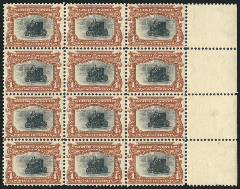 4c Pan-American (296).> Mint N.H. block of twelve with selvage at right, rich colors, well-balanced margins throughout, Very Fine and choice