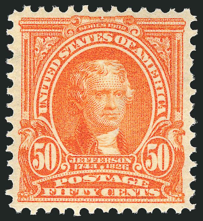 50c Orange (310).> Barely hinged, vibrant color, Extremely Fine, with 2010 P.S.E. certificate (OGph, VF-XF 85 SMQ $485.00)