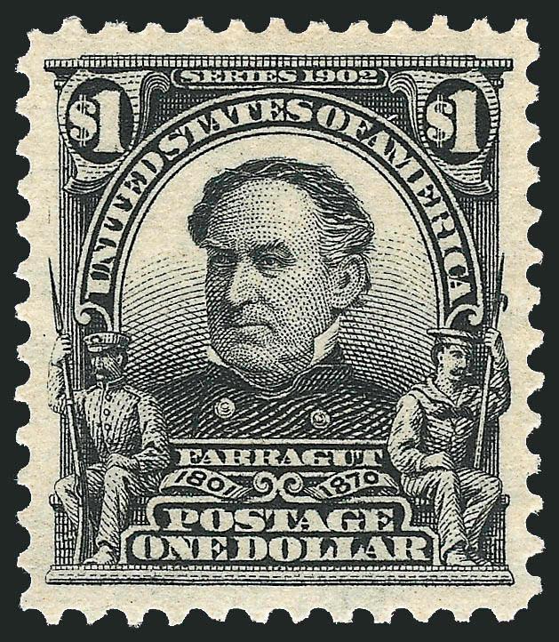 $1.00 Black (311).> Mint N.H., intense shade and impression on post-office fresh paper, perfectly centered with unusually wide and balanced margins<><>^EXTREMELY FINE GEM. EASILY ONE OF THE FINEST MINT
NEVER-HINGED EXAMPLES OF THE $1.00 1902 ISSUE