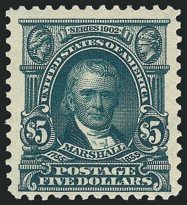 $5.00 Dark Green (313).> Wide margins three sides, intense color, Fine, with 1999 P.F. certificate
