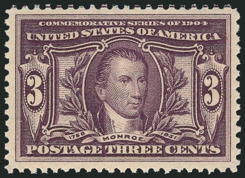 2c, 3c Louisiana Purchase (324-325).> Mint N.H., 3c guide line at top, Jumbo margins and beautiful centering, rich colors, Extremely Fine, 2c ex Killien (2002 and 2006 P.S.E. certificates, XF 90 SMQ $175.00),
the 3c is at least of equal quality