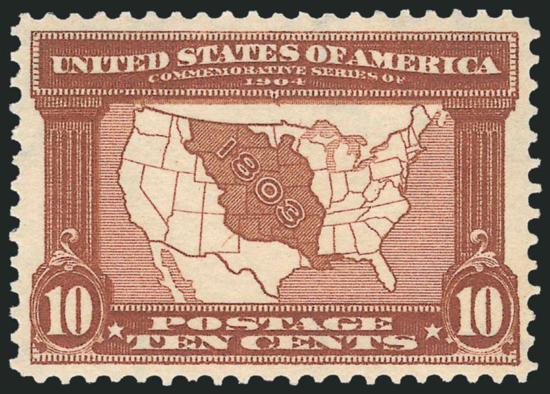 10c Louisiana Purchase (327).> Mint N.H., nearly perfectly centered, rich color on bright paper, Extremely Fine, with 1995 P.F. (with plate no.) and 2009 P.S.E. certificates (XF 90 SMQ $730.00)