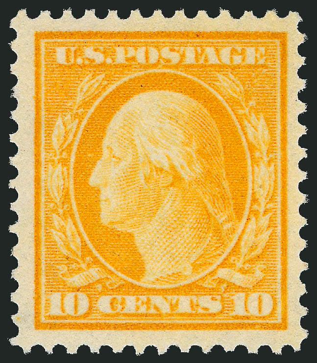 10c Yellow (338).> Mint N.H., Jumbo margins and well-centered, radiant color, Extremely Fine, with 2010 P.S.E. certificate (VF-XF 85 Jumbo SMQ $225.00 as 85, $345.00 as 90)