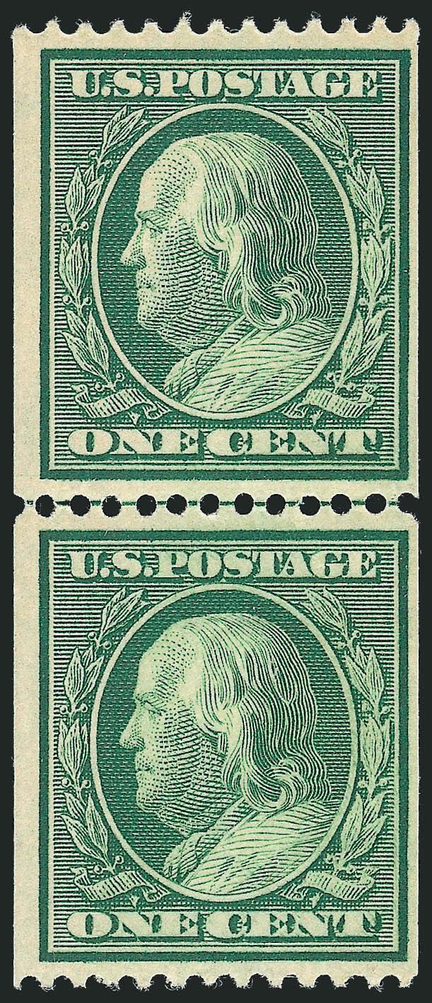 1c Green, Coil (348).> Mint N.H. guide line pair, pretty shade, fresh and Very Fine, with 2005 P.F. certificate
