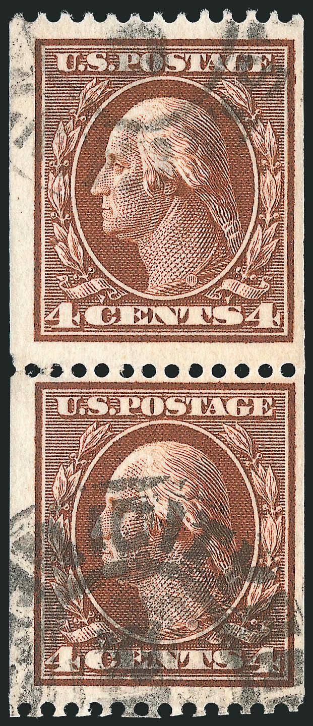4c Orange Brown, Coil (350).> Pair, rich color, double oval cancels, Fine-Very Fine, with 1977 P.F. certificate for strip of three