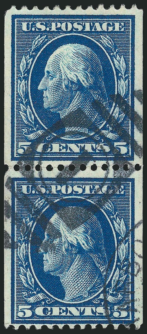 5c Blue, Coil (351).> Pair, rich color, bold oval numeral grid cancel and bit of circular datestamp, Fine-Very Fine, with 2000 P.F. certificate