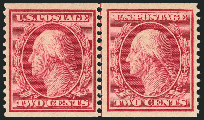 2c Carmine, Coil (353).> Guide line pair, brilliant color, single hinge mark, Very Fine, with 1986 P.F. certificate