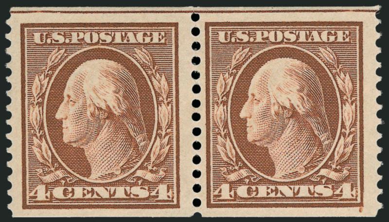 4c Orange Brown, Coil (354).> Pair, 3mm spacing, lightly hinged, rich color, Very Fine, with 2003 P.F. certificate