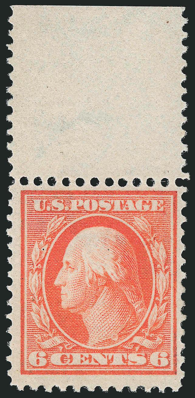 6c Red Orange, Bluish (362).> Barest trace of hinging, wide top selvage, rich color on deeply blued paper, Fine, with 1998 P.F. certificate