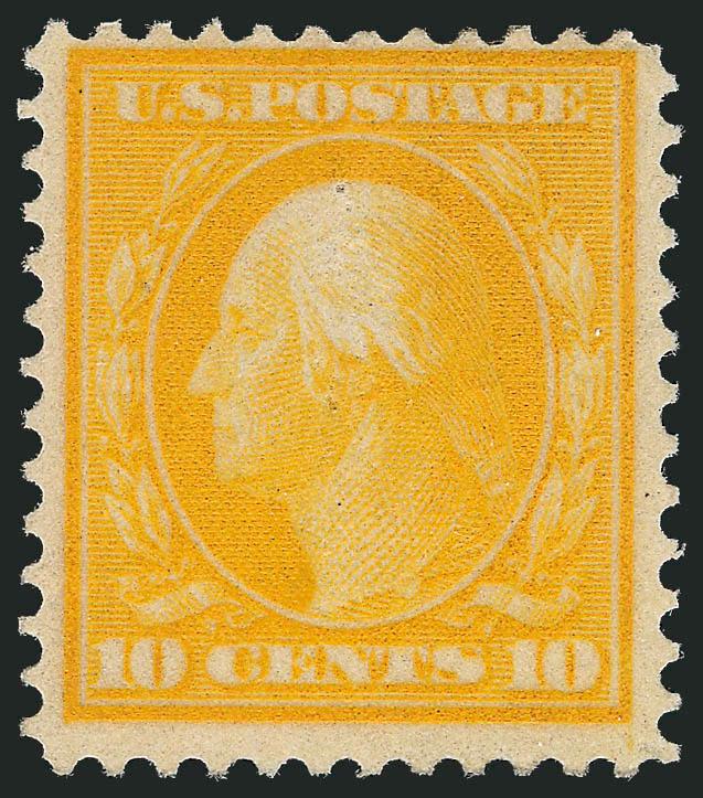 10c Yellow, Bluish (364).> Vivid color, lightly hinged, perfs close but clear at top, Fine, with 1974 and 1992 unused P.F. certificates