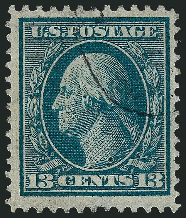 13c Bluish Green, Bluish (365).> Deep rich color on deeply blued paper, light strike of town cancel (probably Saginaw Mich.)<><>^VERY FINE. AN EXCEPTIONALLY CHOICE USED EXAMPLE OF THE 13-CENT BLUISH PAPER
ISSUE.^<><>Most of the small number of 13