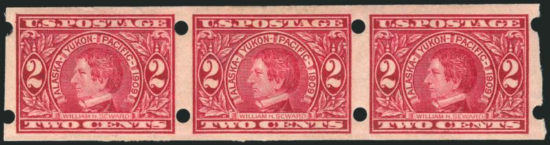 2c Alaska-Yukon, Private Vending and Affixing Machine Perforations.> Eight items, seven pairs incl. Brinkerhoff Ty. II (pair and strip of three) and IIa (2), Schermack Ty. III pair and guide line pair, also
U.S.A.V. Ty. II and III, few h.r., large ma
