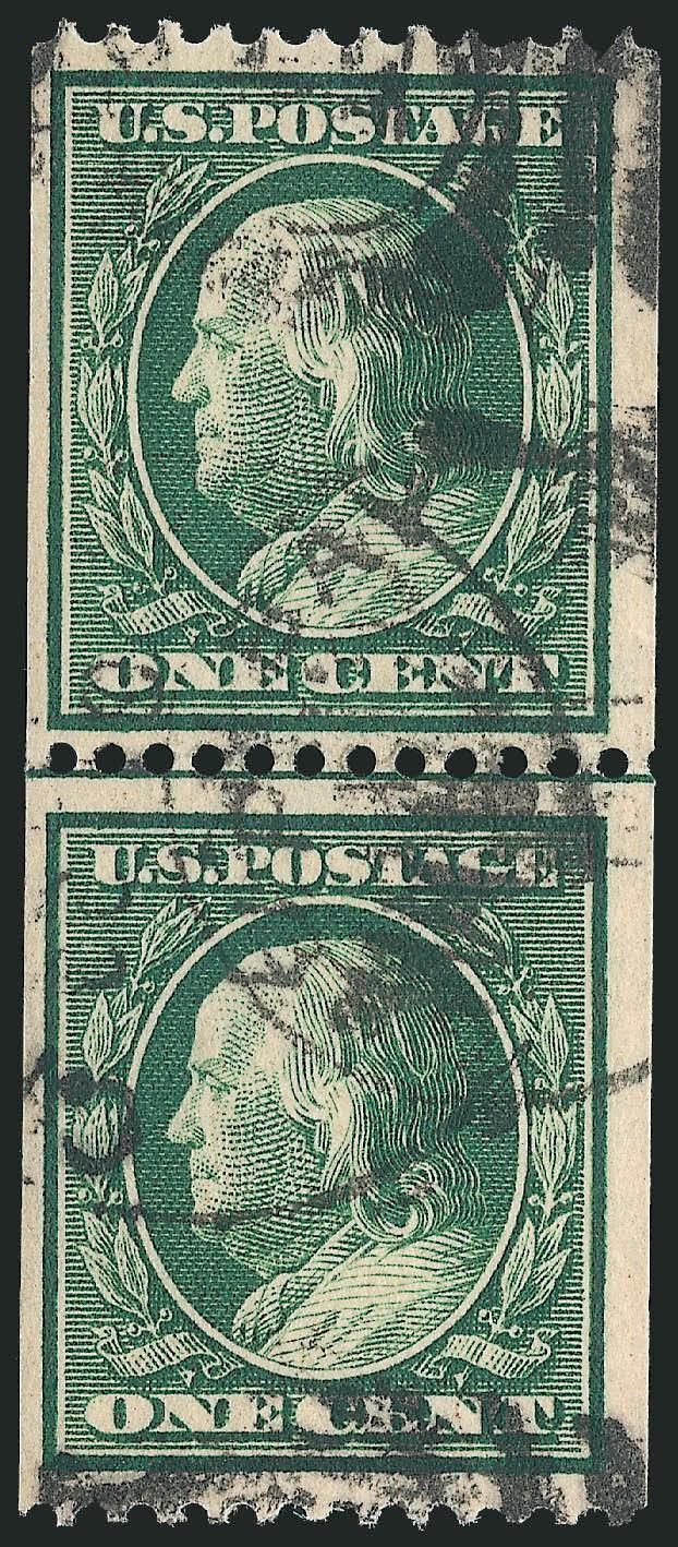 1c Green, Coil (385).> Guide line pair, oval grid duplex cancel, Fine-Very Fine, with 2007 P.S.E. certificate