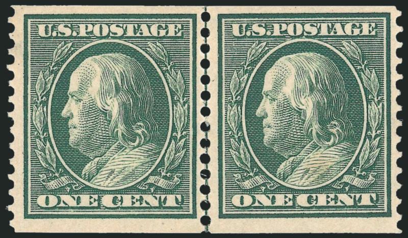 1c Green, Coil (387).> Guide line pair, attractively centered, rich color, minor h.r., Fine-Very Fine, with 1976 P.F. certificate