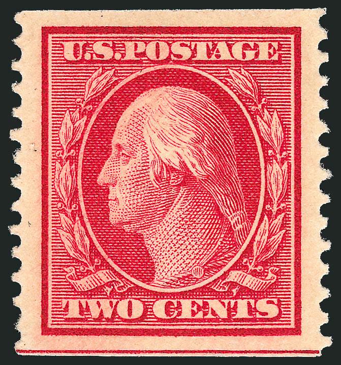 2c Carmine, Coil (388).> Mint N.H., brilliant color as fresh as the day it was printed, perfectly centered with Jumbo margins on all sides<><>^EXTREMELY FINE GEM. A MAGNIFICENT MINT NEVER-HINGED EXAMPLE OF THE
2-CENT HORIZONTAL COIL, SCOTT 388. THI