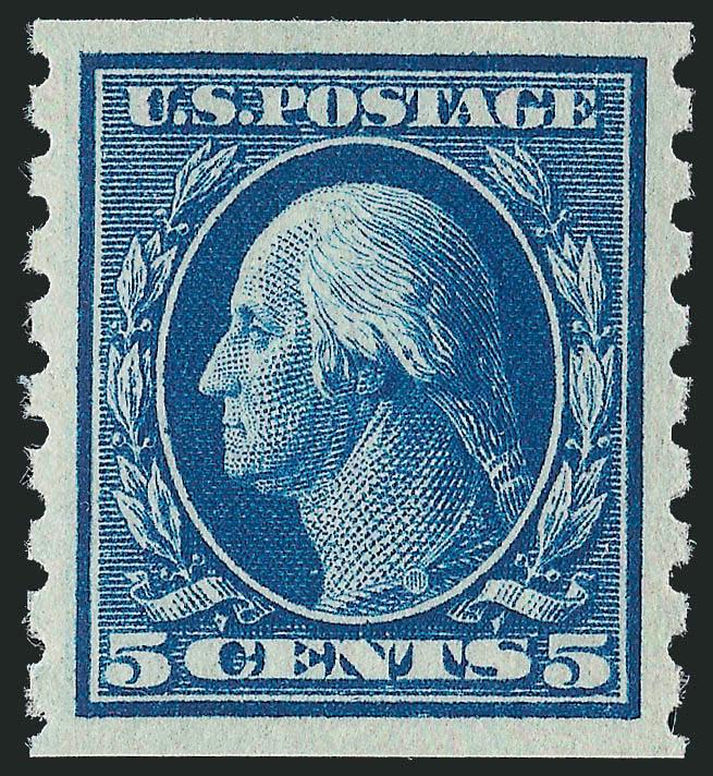 5c Blue, Coil (396).> Mint N.H., essentially precise centering, fresh and crisp, rich color, Extremely Fine Gem, with 2008 P.S.E. certificate (Superb 98 SMQ $1,050.00)