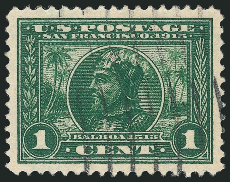 1c Panama-Pacific (397).> Almost perfectly centered with wide margins, rich color, neat wavy-line cancel, Extremely Fine Gem, a superb stamp in every respect, with 2009 P.S.E. certificate (Superb 98 SMQ
$300.00), only three have graded higher to dat
