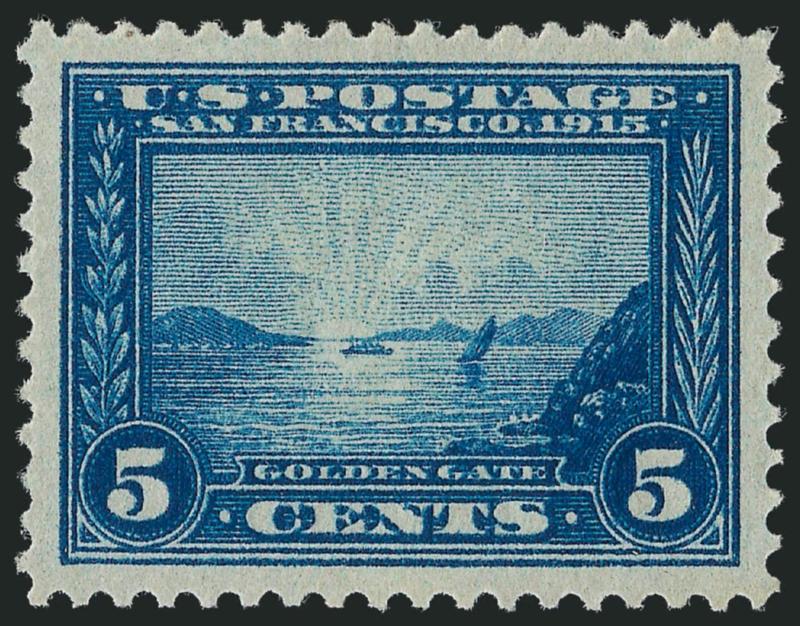 5c Panama-Pacific (399).> Mint N.H., beautifully balanced margins and precise centering, gorgeous color and sharp impression, fresh and crisp, Extremely Fine Gem, with 2010 P.S.E. certificate (Superb 98 SMQ
$2,250.00)