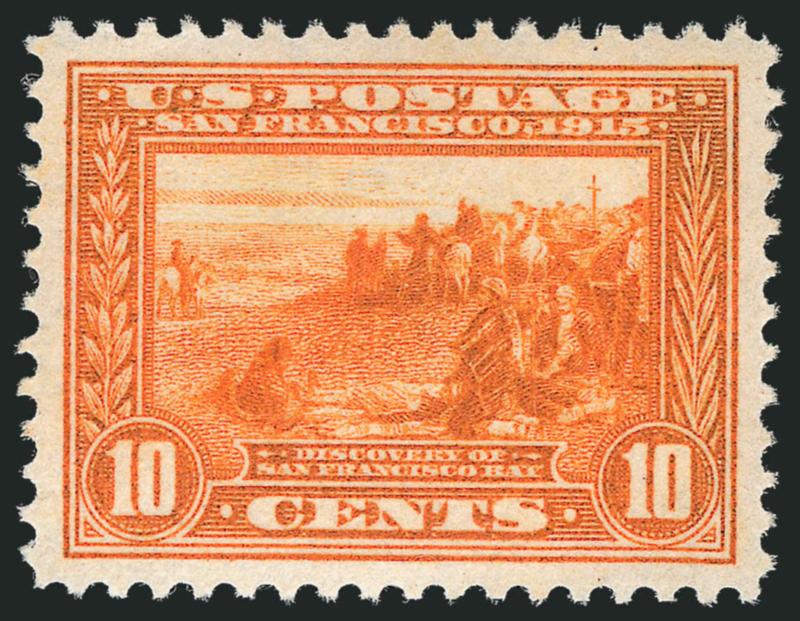 10c Orange, Panama-Pacific (400A).> Mint N.H., perfectly centered, marvelous deep color on fresh paper<><>^EXTREMELY FINE GEM. AN EXCEPTIONALLY DESIRABLE MINT NEVER-HINGED EXAMPLE OF THE 10-CENT ORANGE PERF 12
PANAMA-PACIFIC ISSUE.^<><>With 2010