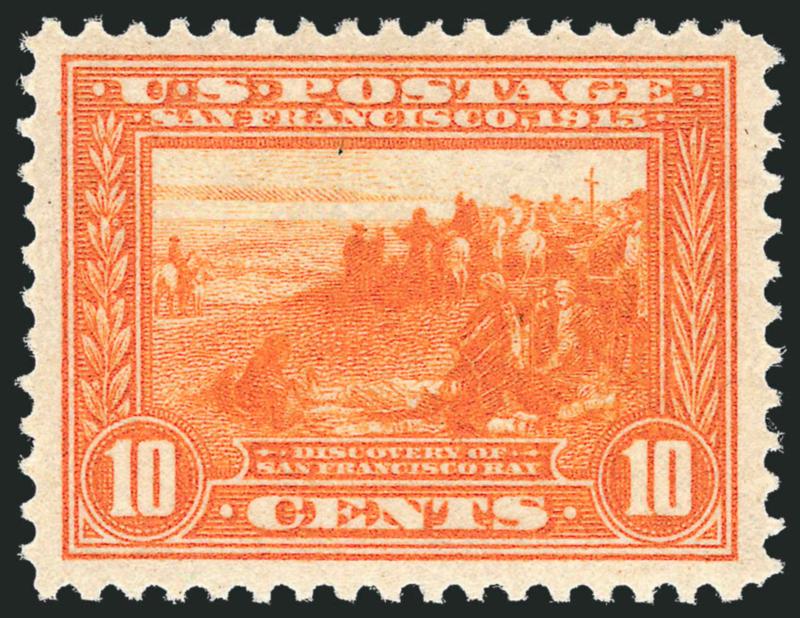 10c Orange, Panama-Pacific (400A).> Mint N.H., beautifully centered with attractive margins, glowing color, Extremely Fine, with 2008 P.S.E. certificate (XF 90 SMQ $770.00)