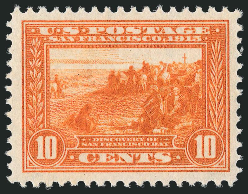 10c Orange, Panama-Pacific (400A).> Mint N.H., wide balanced margins, intense color on crisp white paper, Very Fine and choice, with 2010 P.S.E. certificate (VF-XF 85 SMQ $475.00)